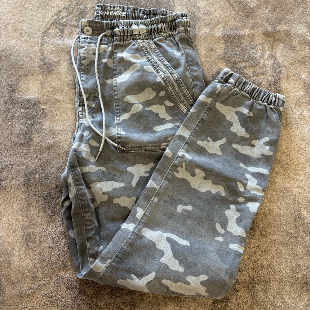 American Eagle Camo Denim Cargo with Elastic Waistband